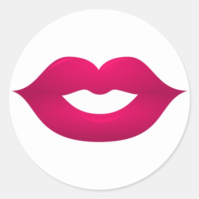Glossy Dark Pink Lips Round Stickers (Front)