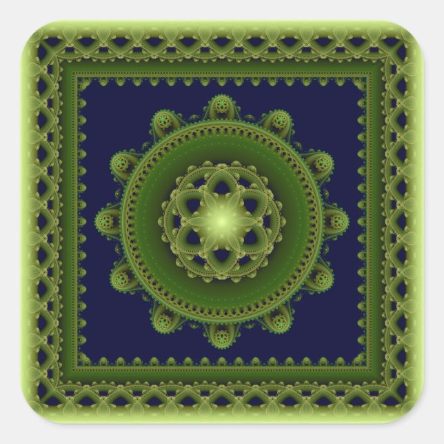 Glossy elegant fractal mandala square sticker (Front)