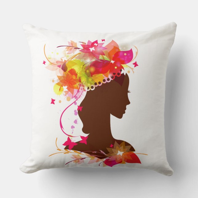Glossy Floral Girl Decorative Pillow (Front)