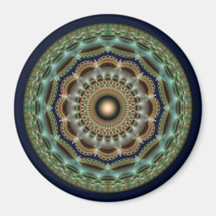 Glossy fractal round brilliant ornament magnet