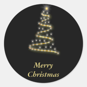 Glossy gold Christmas tree black Classic Round Sticker