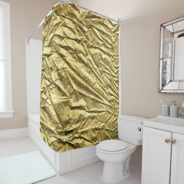 Glossy gold foil shower curtain (In Situ)