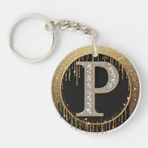 Glossy Gold Letter P Gift Key Ring