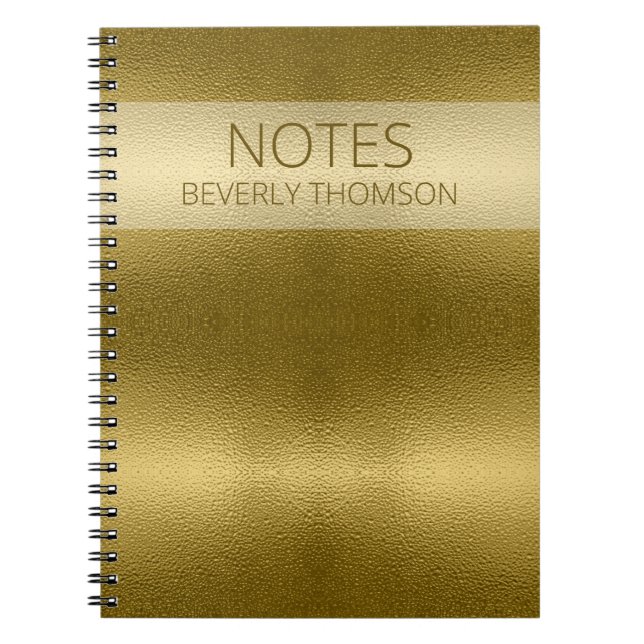 Glossy Gold Metal Texture Name Customised Notebook (Front)