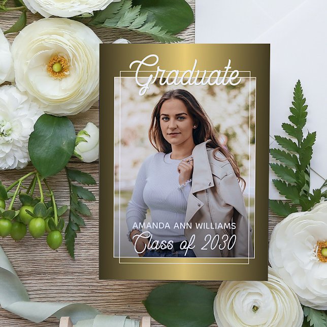 Glossy Gold Minimalist Graduation Announcement (Creator Uploaded)