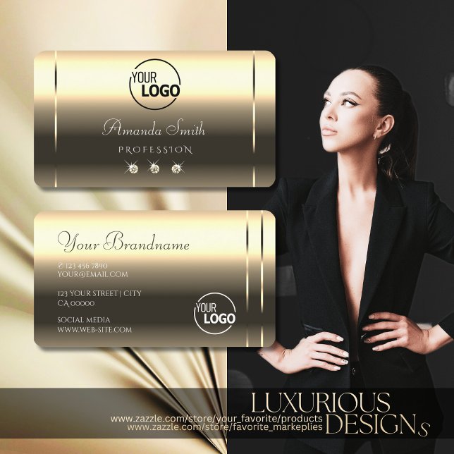 Glossy Gold Optics Sparkling Diamonds add Logo Business Card (Creator Uploaded)