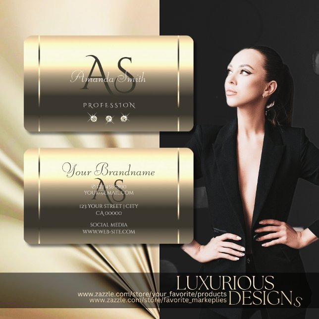 Glossy Gold Optics Sparkling Diamonds Initials Business Card (Creator Uploaded)