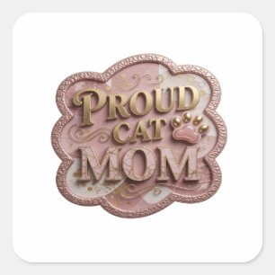 Glossy Gold PROUD CAT MOM Label Design