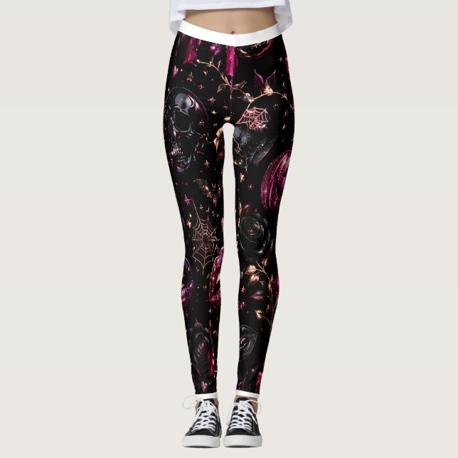 Glossy Gothic Halloween Glam Leggings (Front)
