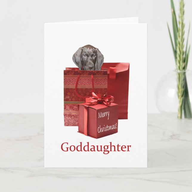 Glossy Grizzly Goddaughter Merry Christmas Holiday Card (Front)