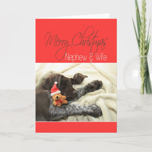 Glossy Grizzly Nephew & Wife Merry Christmas Holiday Card (Front)