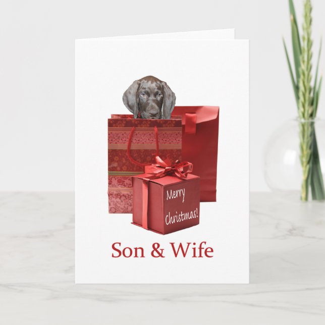 Glossy Grizzly Son & Wife Merry Christmas Holiday Card (Front)