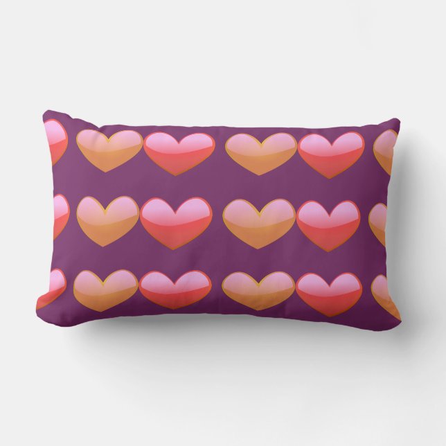 Glossy Heart Pattern Purple Lumbar Pillow (Front)