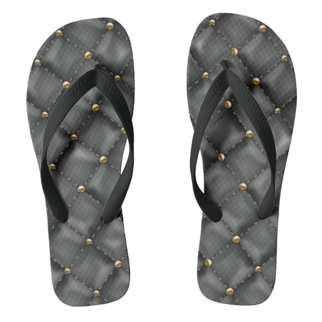 Glossy Leather Texture with Gold Pearls Jandals (Footbed)
