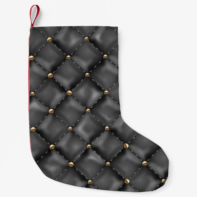 Glossy Leather Texture with Gold Pearls Small Christmas Stocking (Front)