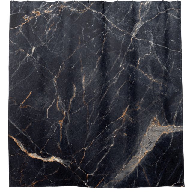 Glossy Marble: Black Gold Elegance. Shower Curtain (Front)