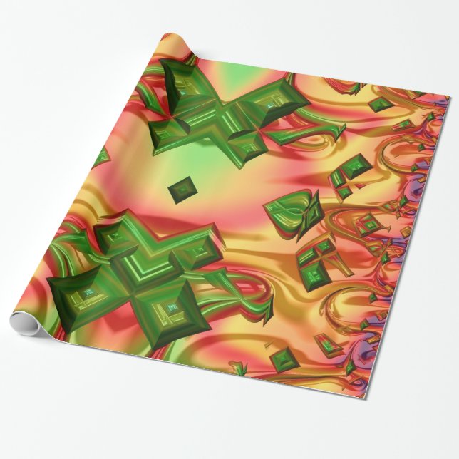 GLOSSY ~ Multicolored Fractal ~ Christmas Wrapping Paper (Unrolled)