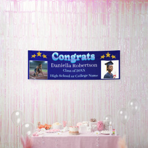 Glossy Navy Class of 2026 Grad Party Banner