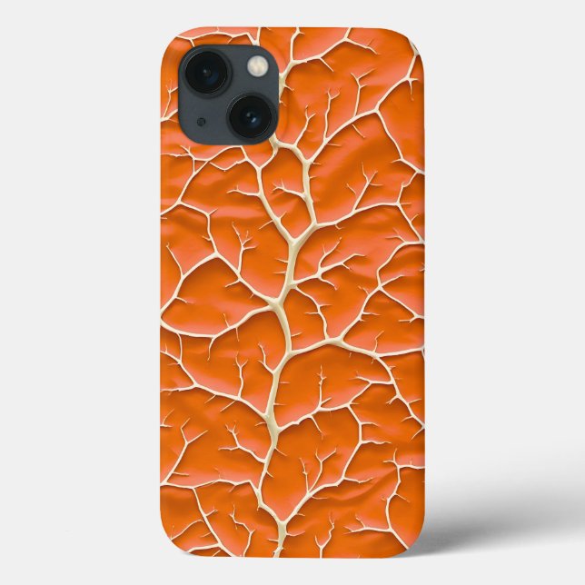 Glossy Orange iPhone Case with Branch Texture (Back)