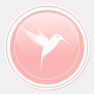 Glossy Peach Colour - White Humming Bird Classic Round Sticker