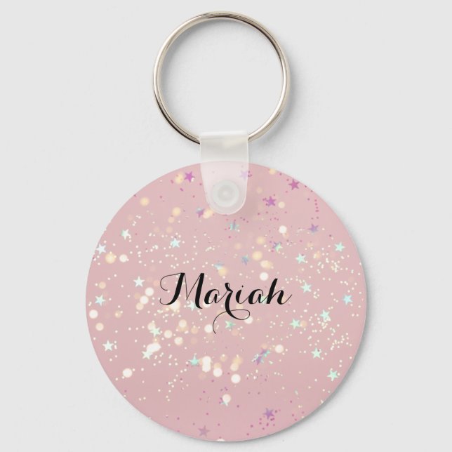  glossy pink background key ring (Front)