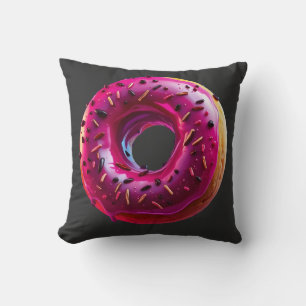 Glossy Pink Donut with Dark Sprinkles Cushion