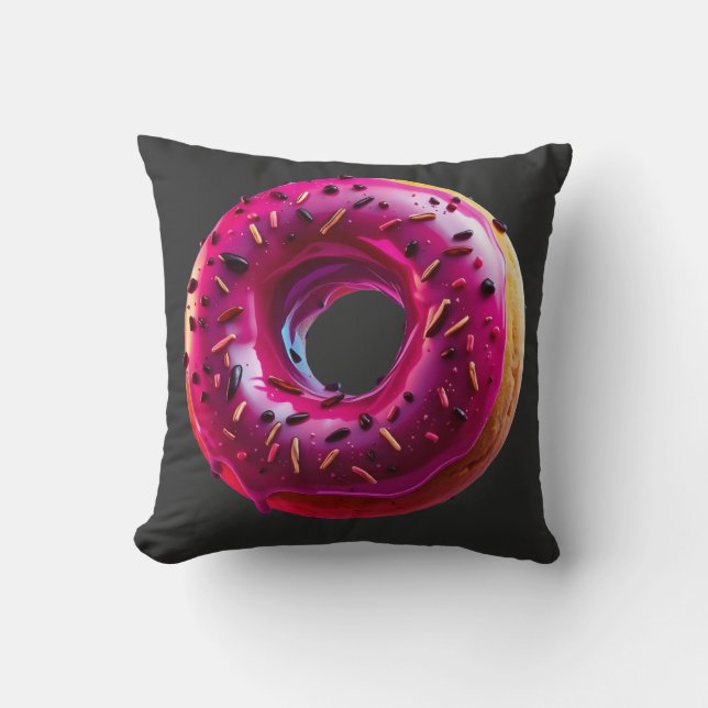 Glossy Pink Donut with Dark Sprinkles Cushion (Front)