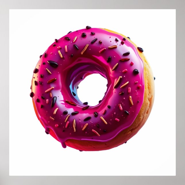 Glossy Pink Donut with Dark Sprinkles Poster (Front)
