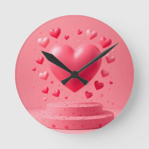 Glossy pink heart round clock