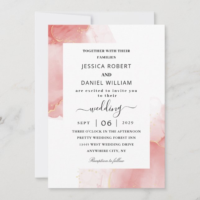 Glossy pink marble Wedding Invitation (Front)