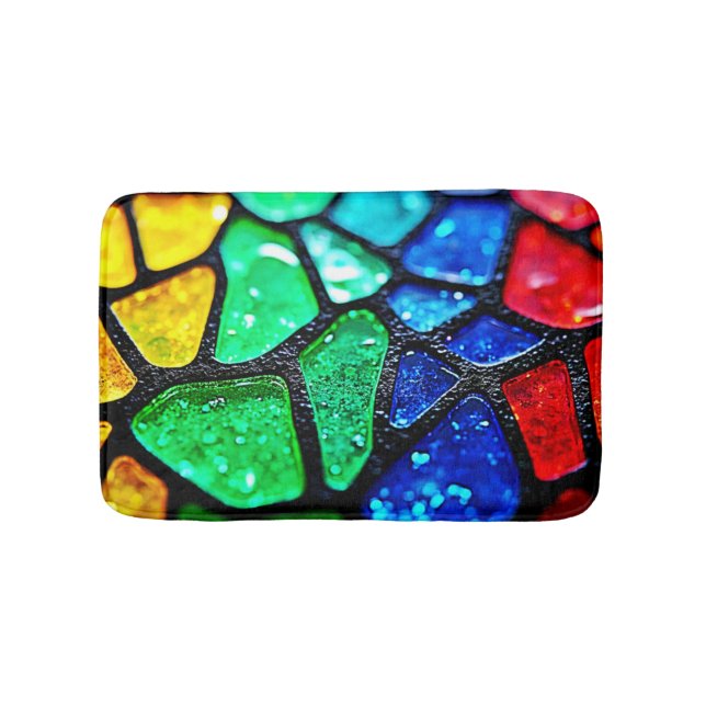 Glossy Rainbow Glass Mosaic Art Bath Mat (Front)