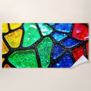 Glossy Rainbow Glass Mosaic Art Beach Towel
