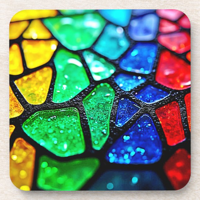 Glossy Rainbow Glass Mosaic Art Coaster (Front)