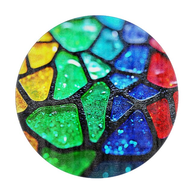 Glossy Rainbow Glass Mosaic Art Cutting Board (Front)