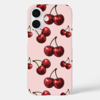 Glossy Red Cherries Pink Retro