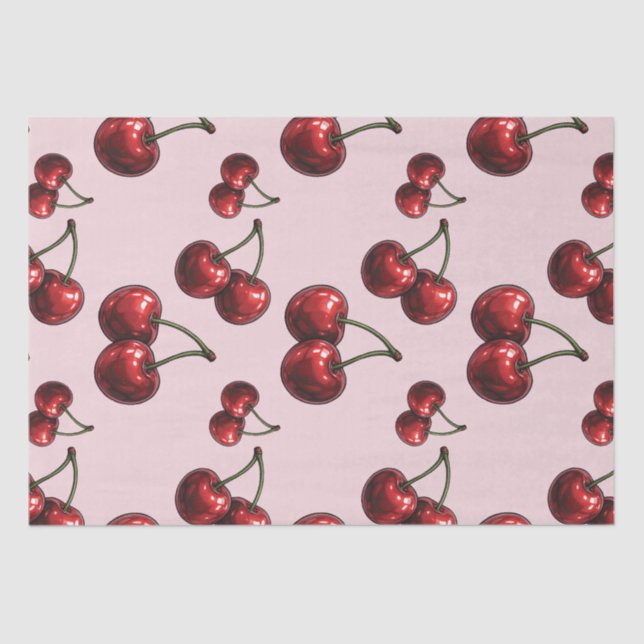 Glossy Red Cherries Pink Retro Glam Party Tissue Paper (Front)
