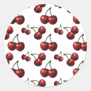 Glossy Red Cherries Retro Glam Classic Round Sticker