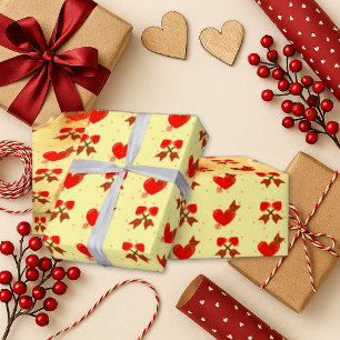 Glossy Red Heart Arrow Cream Romantic Wrapping Paper