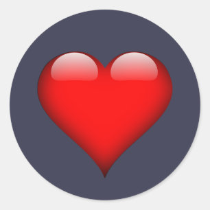 Glossy Red Heart Valentine Round Sticker, Glossy Classic Round Sticker