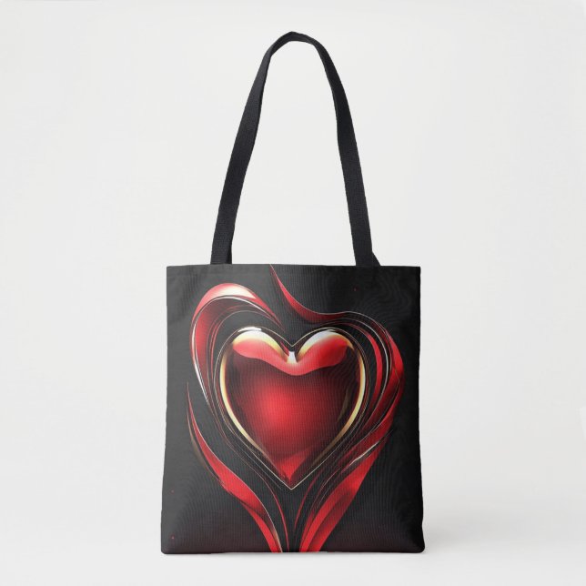 Glossy Red Heart With Warm Romantic Glow Tote Bag (Front)