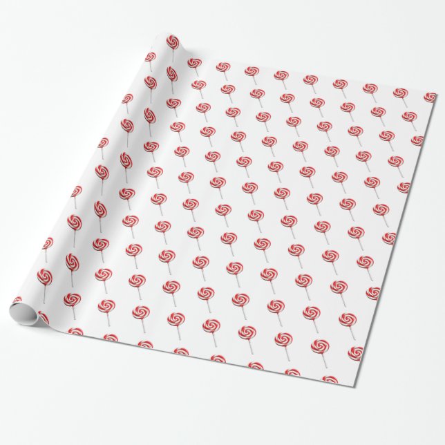 Glossy Red lollipops design pattern Wrapping Paper (Unrolled)