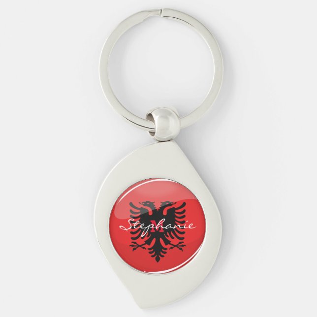 Glossy Round Albanian Flag Key Ring (Front)