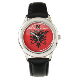 Glossy Round Albanian Flag Watch