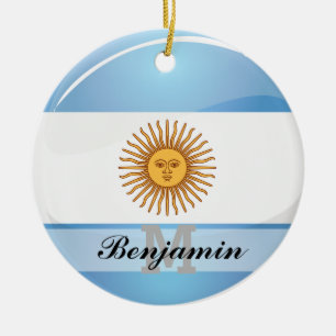 Glossy Round Argentina Flag Ceramic Tree Decoration