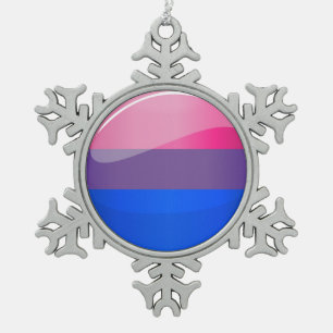 Glossy Round Bisexuality Flag Snowflake Pewter Christmas Ornament