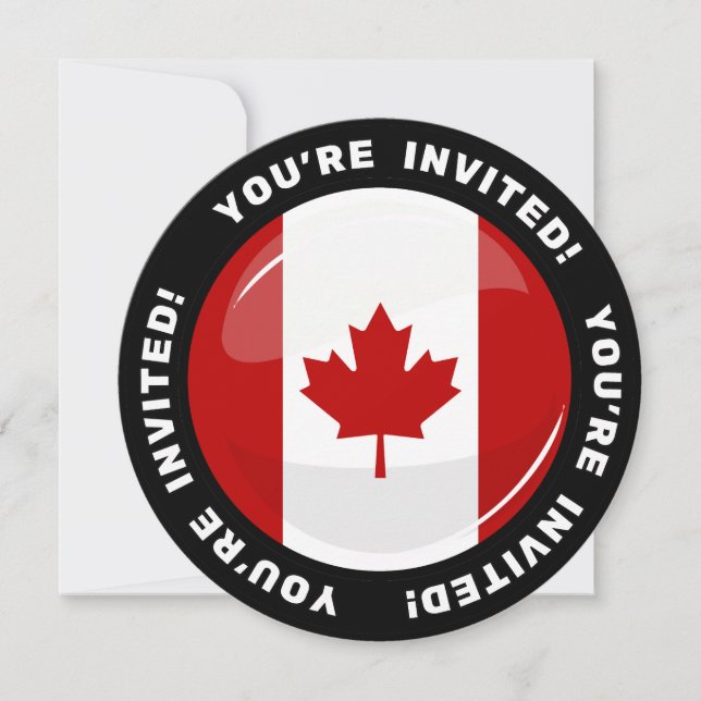 Glossy Round Canadian Flag Invitation (Front)