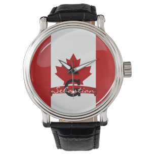 Glossy Round Canadian Flag Watch