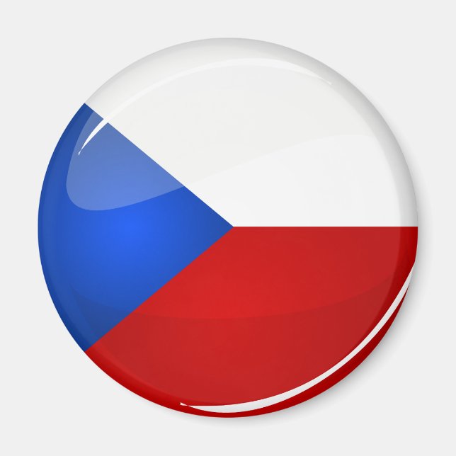 Glossy Round Czech Rep. Flag Magnet (Front)