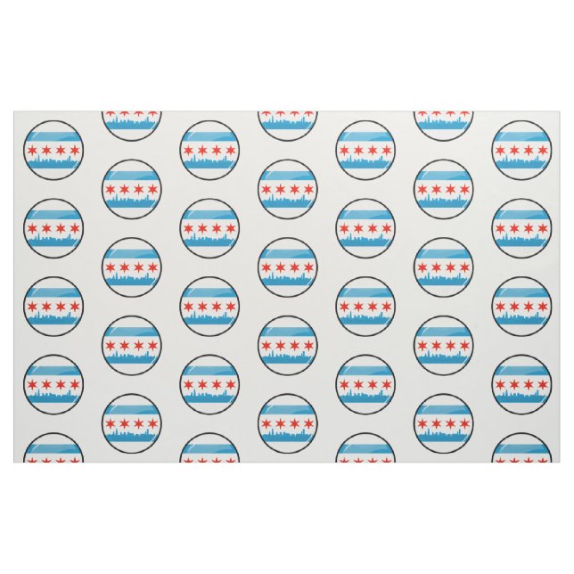 Glossy Round Flag of Chicago Fabric (Fat Quarter)