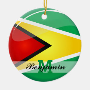 Glossy Round Guyanese Flag Ceramic Tree Decoration